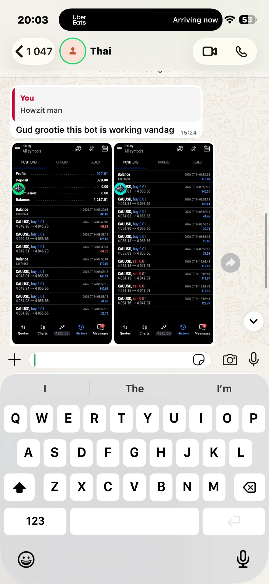 Thai — $370 → $1,287 across XAUUSD