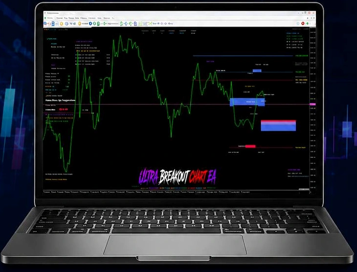 Laptop running the Ultra Breakout Chart EA MT5 PC robot